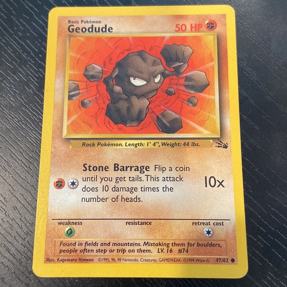 Geodude 47/62 Fossil Set Pokémon Card 1999 - Picture 1 of 8